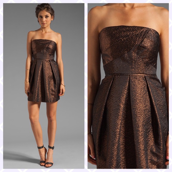 Shoshanna Bronze Shimmer Strapless Evening Dress with Pockets Size 0 - Picture 1 of 9